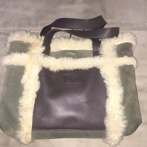 Dark Green Suede and Shearling Ugg Handbag